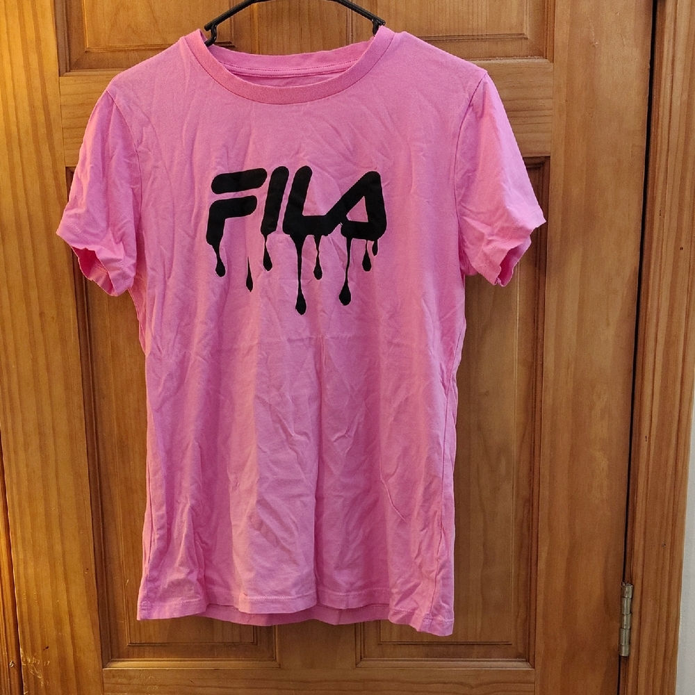 Fila Pink Tee with Black Drip Logo